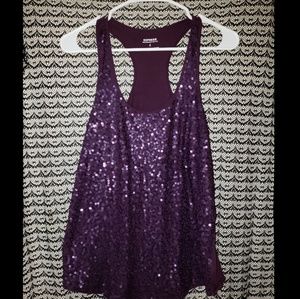 EXPRESS Purple Sequin Sparkle Scoop Neck Tank Top